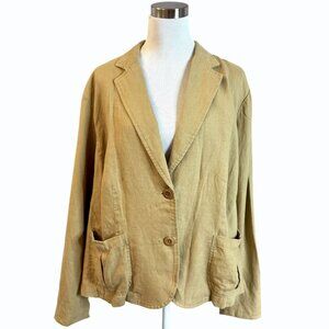 Lauren Ralph Lauren Women Plus Size 22W Arrowhead Tan 100% Linen Blazer 2 Button